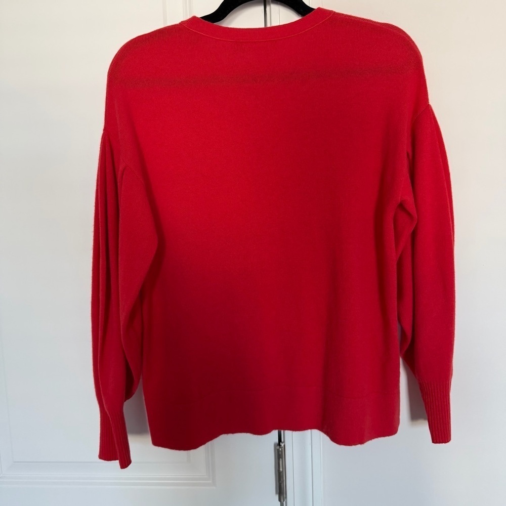 Vince Cashmere Pleated Sleeve Crew Sweater Poppy Orange Red - Picture 4 of 9